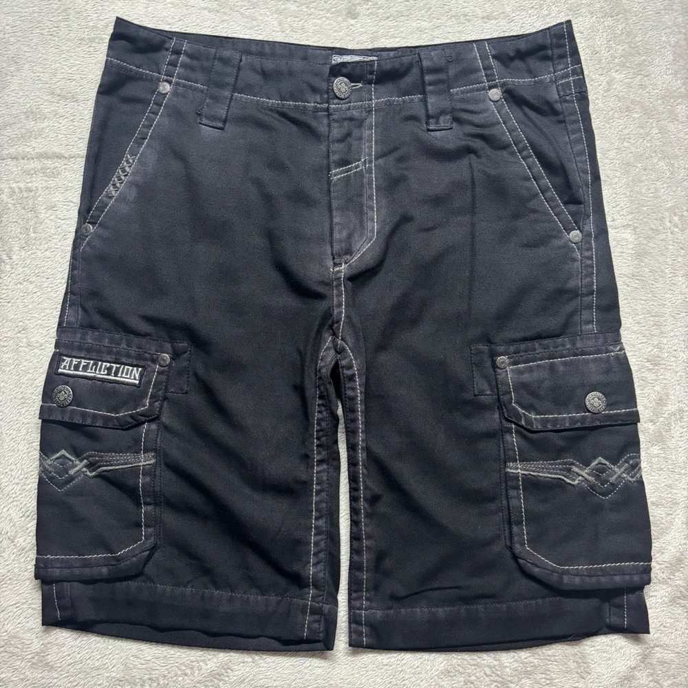Vintage Affliction Cargo Shorts Mens 36 Black Y2K Skate MMA Grunge Motor Club